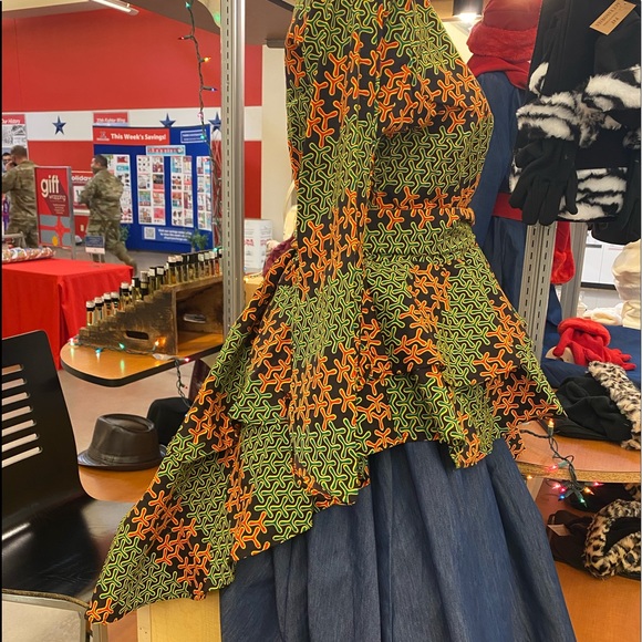 2pc Long skirt set.  Denim with olive green top. - Picture 2 of 2